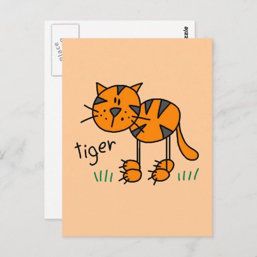 Strichmännchen Tiger T - Shirt und Geschenke Postkarte (Vorne/Hinten)