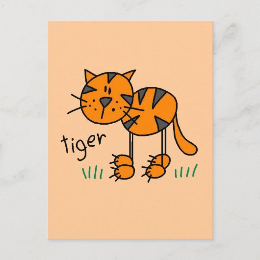 Strichmännchen Tiger T - Shirt und Geschenke Postkarte (Vorderseite)