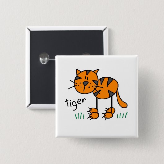 Strichmännchen-Tiger-T - Shirts und Geschenke Button (Vorne & Hinten)