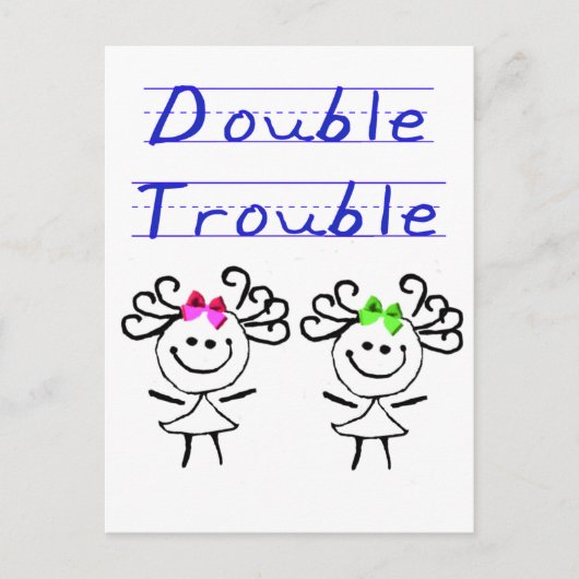 Strichmännchen Twin Girls Postkarte (Vorderseite)