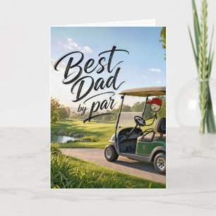 Strichmännchen-Vater Golfer in einem Golfwagen Karte