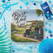 Strichmännchen-Vater Golfer in einem Golfwagen Pappteller (Party)