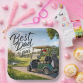 Strichmännchen-Vater Golfer in einem Golfwagen Pappteller (Party)
