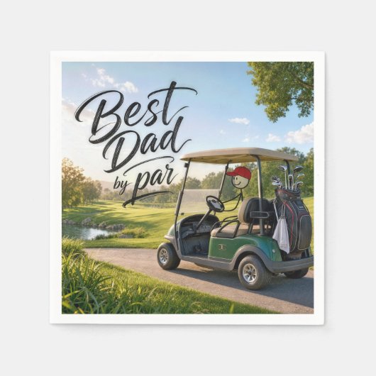 Strichmännchen-Vater Golfer in einem Golfwagen Serviette (Vorderseite)