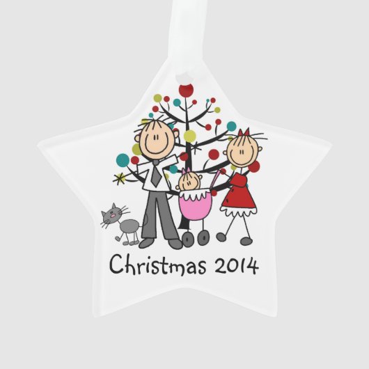 Strichmännchen Vater Mama Baby Katze Akryllische O Ornament (Rückseite)