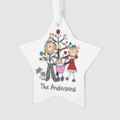 Strichmännchen Vater Mama Baby Katze Akryllische O Ornament (Vorderseite)