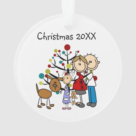 Strichmännchen Vater, Mama, Mädchen, Hunde Acrylsc Ornament (Rückseite)