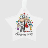 Strichmännchen Vater, Mama, Mädchen, Junge Akrylve Ornament (Rückseite)