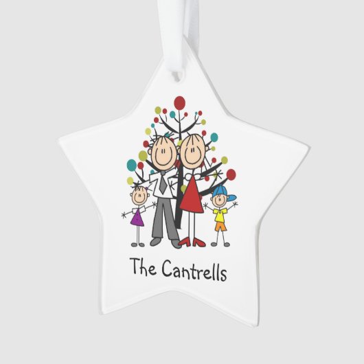 Strichmännchen Vater, Mama, Mädchen, Junge Akrylve Ornament (Vorderseite)