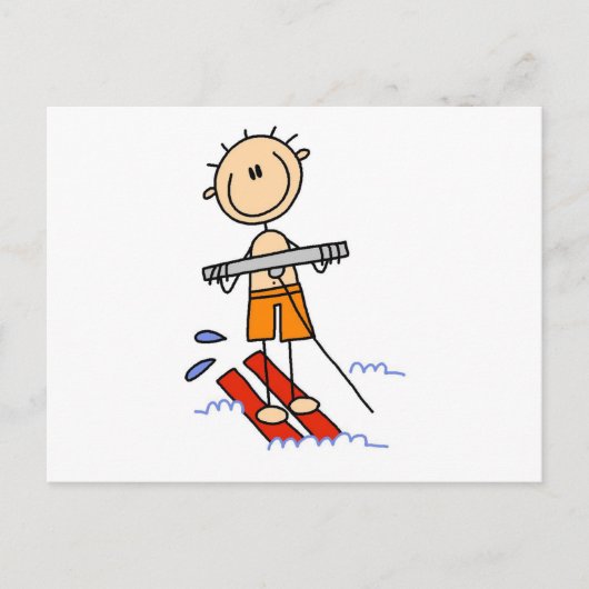 Strichmännchen Wasserski - Schirme und Geschenke Postkarte (Vorderseite)