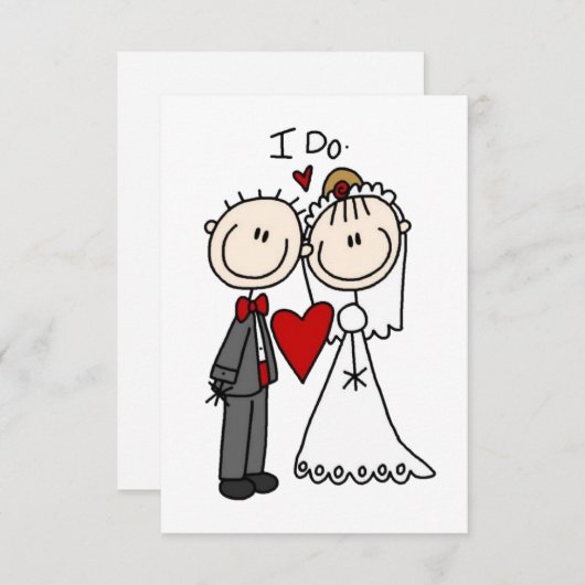 Strichmännchen Wedding Couple Fügen Sie Ihren Gruß Einladung (Vorne/Hinten)
