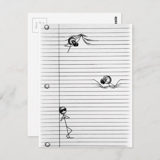 Strichmännchen Zeichn von Spies und Spy on Lines Postkarte (Vorne/Hinten)