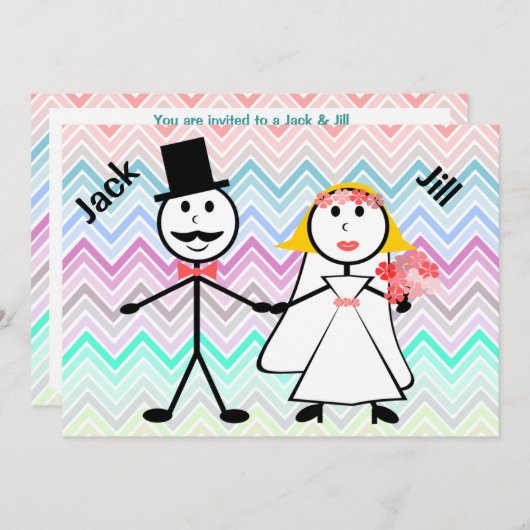 Strichmännchen Zickzack Jack und Jill Polterabend Einladung (Vorne/Hinten)