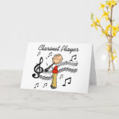Strichmännchenclarinet-Spieler-T-Shirts und Karte (Gelbe Blume)