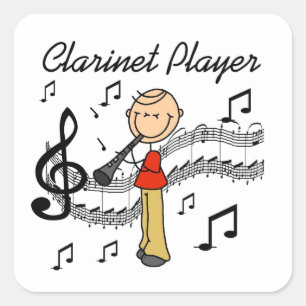 Strichmännchenmännliche Clarinet-Spieler-T-Shirt Quadratischer Aufkleber