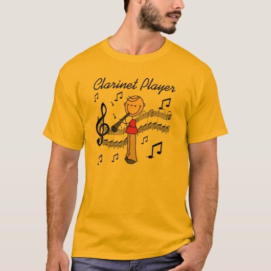 Strichmännchenmännliche Clarinet-Spieler-T-Shirts T-Shirt (Vorderseite)