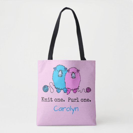 Strick eins Purl eins. Fun flauschige Schafe perso Tasche (Vorderseite)