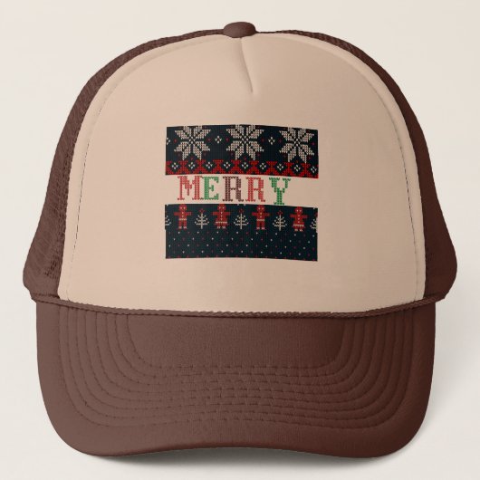 Strick Frohe Weihnachten Truckerkappe (Vorderseite)