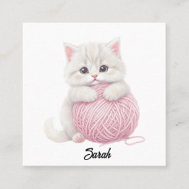 Strick-Geschäftskarte | Kitten-Yarn-Spielzeit Quadratische Visitenkarte