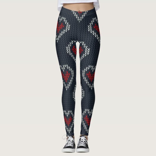 Strick "Grau/Rotes Herz" Leggings (Vorderseite)