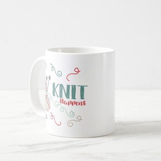 Strick Happens Mehrfarbige Garne Funny Knitters Kaffeetasse (Vorderseite Links)