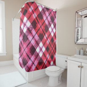 Strick Kariert Tartan Karo Rosa Weißes Weinmuster Duschvorhang