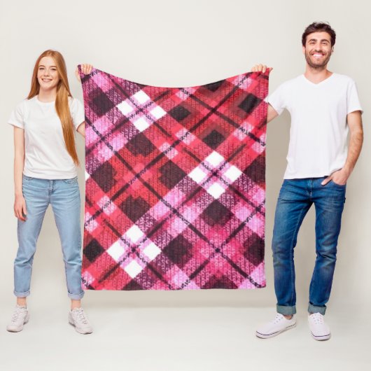 Strick Kariert Tartan Karo Rosa Weißes Weinmuster Fleecedecke (Beispiel)