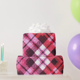 Strick Kariert Tartan Karo Rosa Weißes Weinmuster Geschenkpapier
