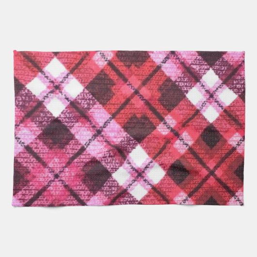 Strick Kariert Tartan Karo Rosa Weißes Weinmuster Geschirrtuch (Horizontal)