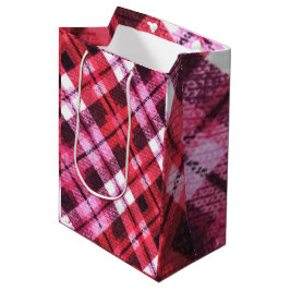 Strick Kariert Tartan Karo Rosa Weißes Weinmuster Mittlere Geschenktüte