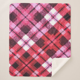 Strick Kariert Tartan Karo Rosa Weißes Weinmuster Sherpadecke