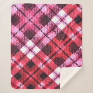 Strick Kariert Tartan Karo Rosa Weißes Weinmuster Sherpadecke