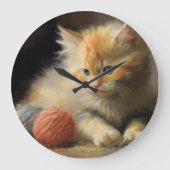 Strick macht Orange Kitten mit Garn große Uhr (Vorderseite)