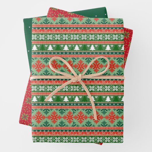 Strick-Muster in Rot und Grün Geschenkpapier Set (Beispiel)