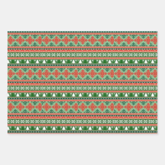 Strick-Muster in Rot und Grün Geschenkpapier Set (Vorderseite)