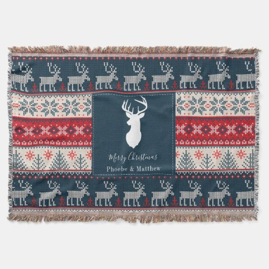 Strick Pattern Weihnachten Personalisiert Decke (Vorderseite)