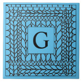 STRICK PURL BLUE Keramik Tile + Initial Fliese (Vorderseite)