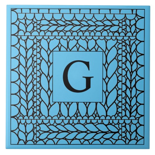 STRICK PURL BLUE Keramik Tile + Initial Fliese (Vorderseite)