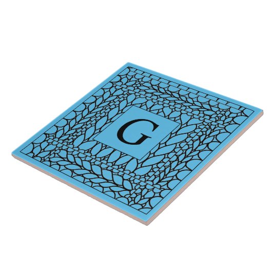 STRICK PURL BLUE Keramik Tile + Initial Fliese (Seite)