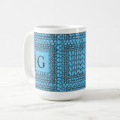 STRICK PURL BLUE Tallweiße Tasse + Text (Vorderseite Links)