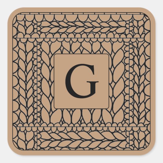 STRICK PURL TAN Große Quadrat Sticker + Erste Schr (Vorderseite)