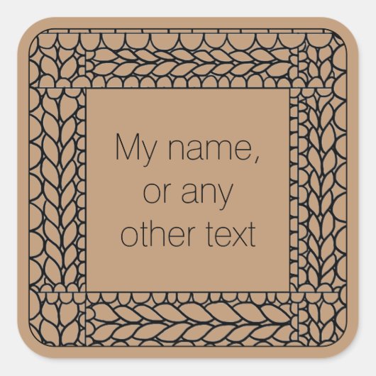 STRICK PURL TAN Große Quadrat Sticker + Text (Vorderseite)