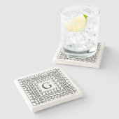 STRICK PURL WHITE Marble Stone Untersetzer + Initi (Seitenansicht)