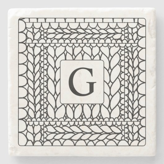 STRICK PURL WHITE Marble Stone Untersetzer + Initi (Vorderseite)