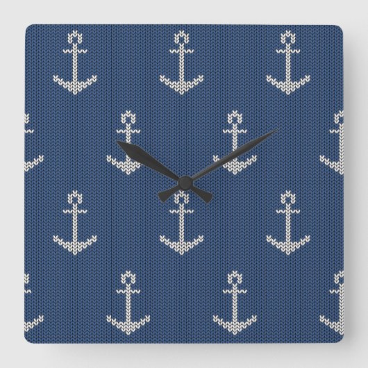 Strick Sea Anchor Quadratische Wanduhr (Vorderseite)