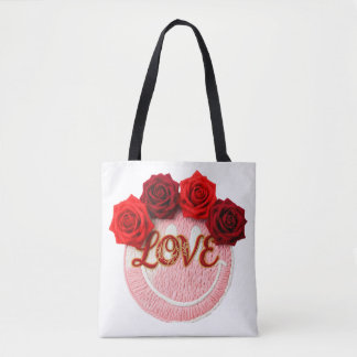 Strick-Smiley-Gesicht Rote Rose Liebe Valentinstag Tasche