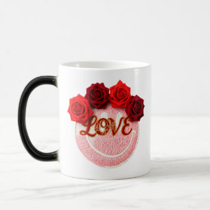 Strick-Smiley-Gesicht Rote Rose Liebe Valentinstag Verwandlungstasse