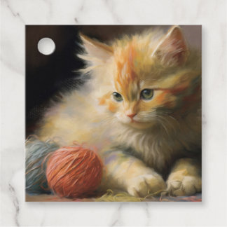 Strick spielt Orange Kitten mit Garn Geschenkanhänger