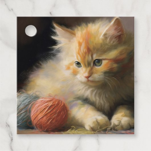 Strick spielt Orange Kitten mit Garn Geschenkanhänger (Vorderseite)