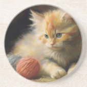 Strick spielt Orange Kitten mit Garn Getränkeuntersetzer (Vorne)